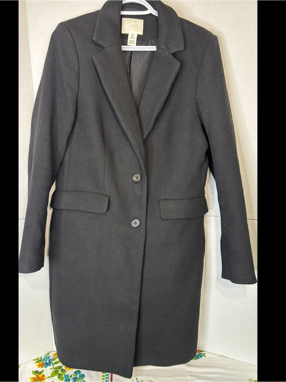 H&M Men’s Black M Tailored Single-Breasted Fall Trench Coat Poly/Wool Blend